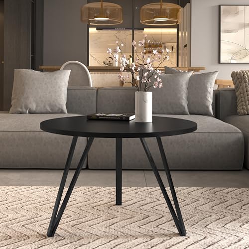 Design Möbel Moderner Runder Couchtisch - Metallgestell, Laminierte Tischplatte, 67 cm von Design Möbel