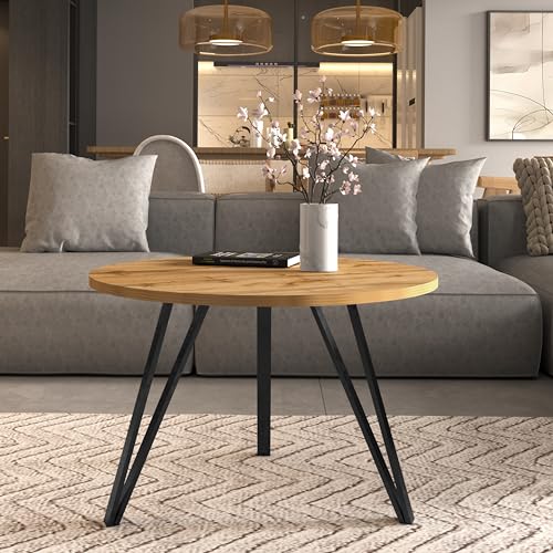 Design Möbel Moderner Runder Couchtisch - Metallgestell, Laminierte Tischplatte, 67 cm von Design Möbel