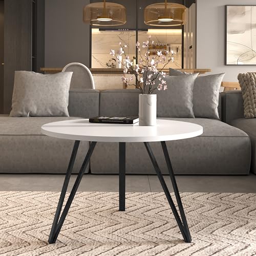 Design Möbel Moderner Runder Couchtisch - Metallgestell, Laminierte Tischplatte, 67 cm von Design Möbel