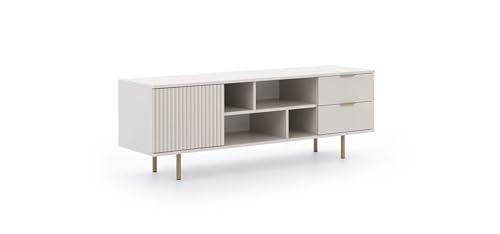 Design Möbel TV-Schrank Lowboard TV-Ständer, mit Regalen und Schränken TV Board mit Regal Kommode Wohnzimmer Fernsehschrank Kaschmir von Design Möbel