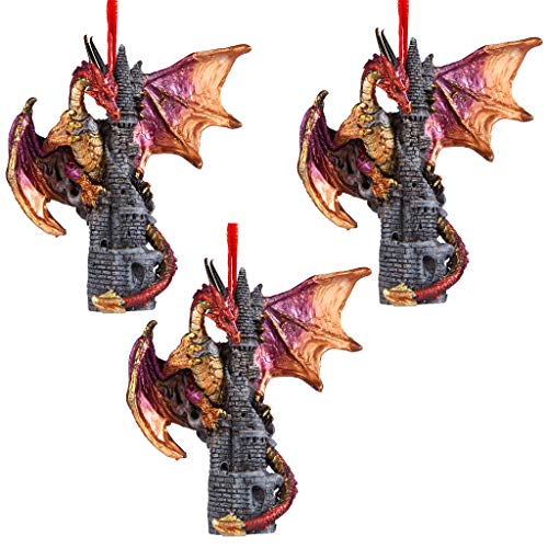 Christbaumschmuck - Sansibar die gotischen Drachen auf Schloss Feiertags-Verzierung: Set von drei - Drachen-Statue von Design Toscano