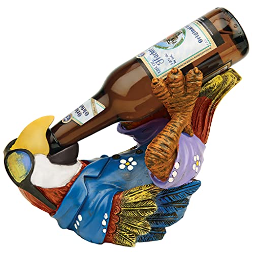 Design Toscano Bierkumpel Tropischer Tiki Papagei Flaschenhalterstatue, Polyresin, Vollfarbe, 15,2 x 25,4 x 17,8 cm von Design Toscano