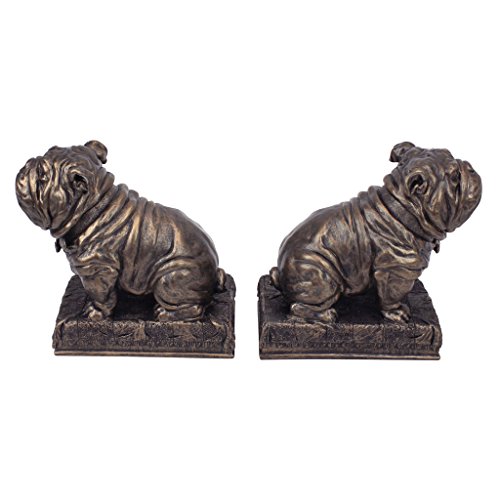 Design Toscano Britisches Maskotchen Bulldogge Buchstützen, Polyresin, bronze-finish, 15 cm, 2er Set von Design Toscano