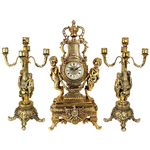 Design Toscano Chateau Beaumont Ensemble aus großer Standuhr und Kandelabern, 30,5 x 21,6 x 61 cm von Design Toscano