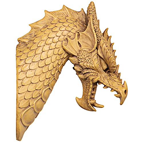 Design Toscano: Der Kopf der Drachenkreatur, Wandfigur: 2er-Set in Gold, Stein, Wandskulptur Design Toscano: Der Kopf der Drachenkreatur, Wandfigur: 2er-Set in Gold, Stein, Wandskulptur von Design Toscano