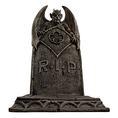 Design Toscano Der Vampirdämon Halloween Grabstein Gothic-Deko Friedhofsstatue, Polyresin, steingrau, 56 cm von Design Toscano