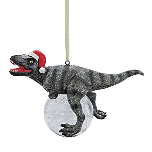 Design Toscano Dinosaurier-Figuren, Weihnachtsbaum Ornament, Blitzer die T Rex mit Sankt-Hut-Feiertags-Verzierung von Design Toscano