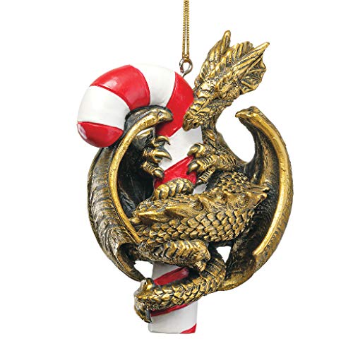 Design Toscano Drache-Statue, Christbaumschmuck, Sweet Tooth Drachen auf Zuckerstange-Feiertags-Verzierung von Design Toscano