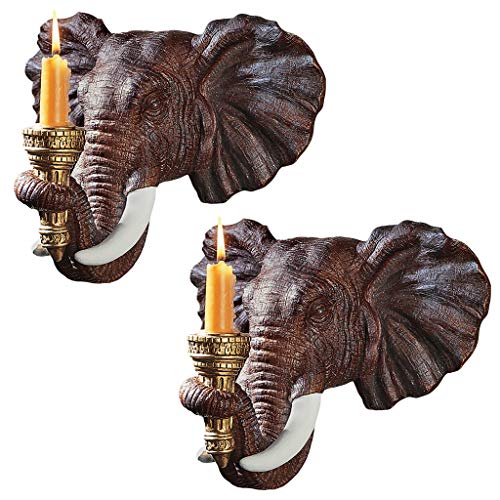 Design Toscano Elefant Afrikanisches Dekor Kerzenhalter Wandlichtskulptur, Polyresin, Vollfarbe, 30,5 cm, 2er Set Design Toscano Elefant Afrikanisches Dekor Kerzenhalter Wandlichtskulptur, Polyresin, Vollfarbe, 30,5 cm, 2er Set von Design Toscano