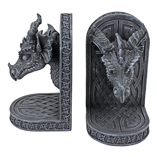 Design Toscano Grauer Mönch Buchstützen mit Drachen, 11,5 x 4 x 19 cm von Design Toscano