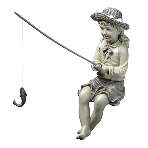 Design Toscano Großer Fang Fischersfrau Gartenstatue einer fischenden Frau, Polyresin, zweifarbig Stein, 28 cm von Design Toscano