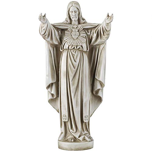 Design Toscano LY712152 Das Heilige Herz Jesus, spirituelle Gartenstatue, 19,1 cm T x 26,7 cm B x 55,9 cm H, antiker Stein von Design Toscano