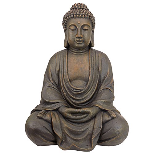 Design Toscano Meditierender Buddha des großen Tempels Gartenstatue, Polyresin, steingrau, Mittel 66 cm von Design Toscano