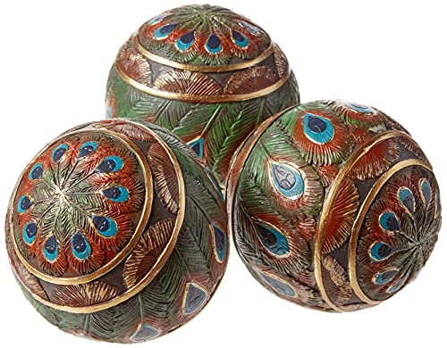 Design Toscano Pfauenfederkugeln Dekorative Akzentkugeln, 8 cm, Set of Three, Vollfarbe von Design Toscano