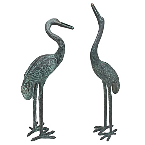 Design Toscano Reiher, Smaragdgrün, Mittlere Bronzegussgartenfigur, 2er-Set von Design Toscano