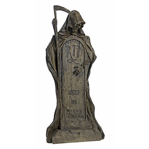 Design Toscano Ruhe in Frieden Gevatter Tod Halloween Grabstein Gothic-Deko Gartenstatue Friedhof, Polyresin, steingrau, 64 cm von Design Toscano