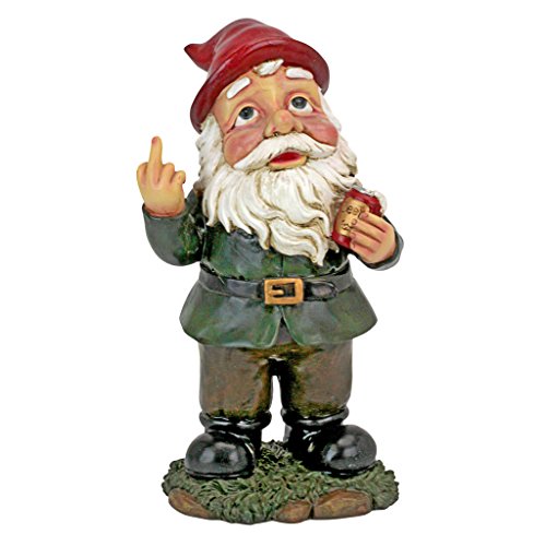 Design Toscano Verrückter Beschwipster Finger Tim Biergartenzwerg Gartenzwerg-Statue –Rasenzwerg, Harz, Vollfarbe wirklichkeitsgetreu von Design Toscano