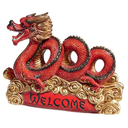Design Toscano Willkommensfigur Asiatischer Zen-Drache, mehrfarbig, 11,5 x 34,5 x 25,5 cm, QM15006 von Design Toscano