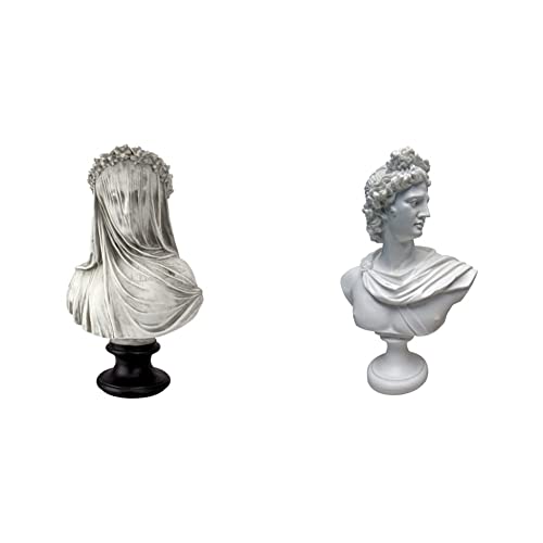 Design Toscano die verschleierte Jungfrau Büstenstatue, Maße: 22,8 cm x15,2 cm x35,5 cm & Apollo Belvedere Büstenstatue, Marmorharz, weiß, 30 cm von Design Toscano