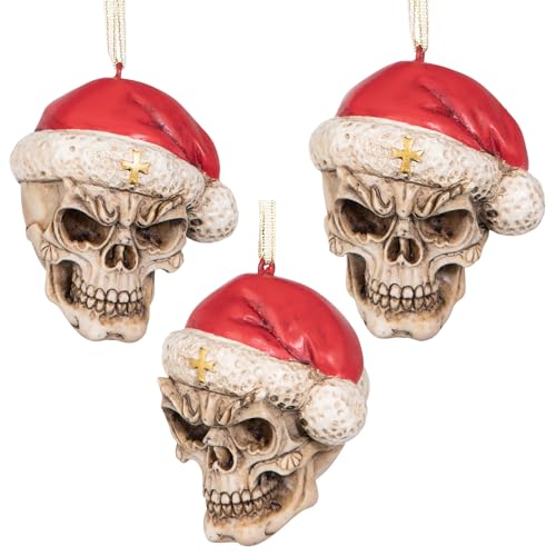 Weihnachtsbaum Ornament - Skelly Weihnachtsmann mit Weihnachtsmütze Skeleton Abbildung Holiday Ornaments: Set von drei von Design Toscano