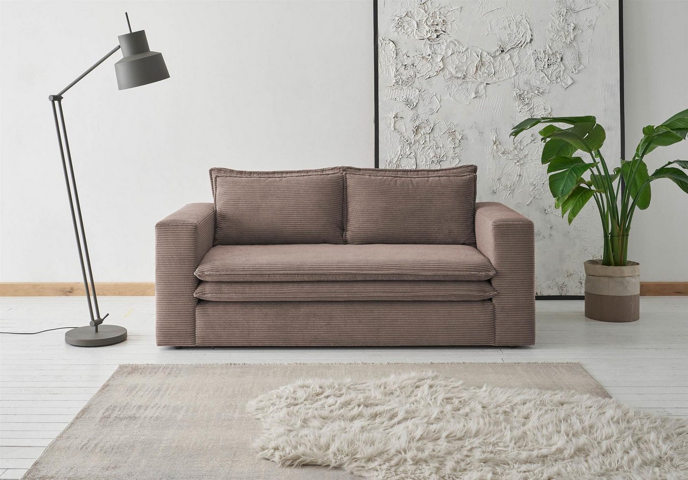Design-Wohngalerie Sofa Couch Piagge 2 Sitzer - Cordstoff Hellbraun von Design-Wohngalerie