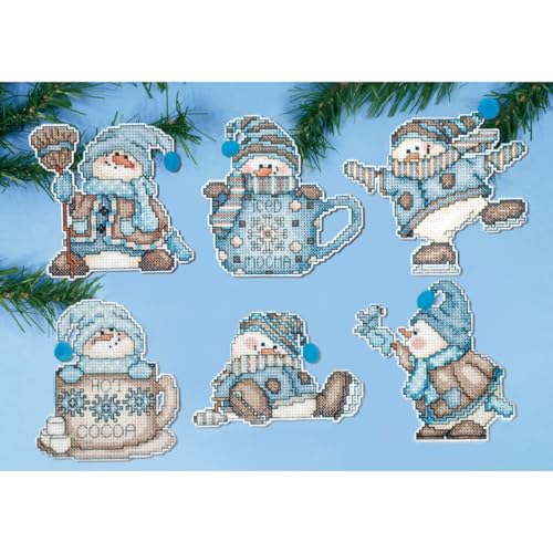 Design Works Crafts Kreuzstich Stickpackung Weihnachtsbaum-Dekoration Kakao-Schneemänner 6er Set, Zählmuster von Designworks Ink