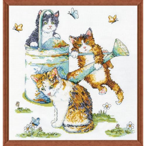 Design Works Crafts Kreuzstich Stickpackung Gießkannen-Katzen, Zählmuster von Design Works