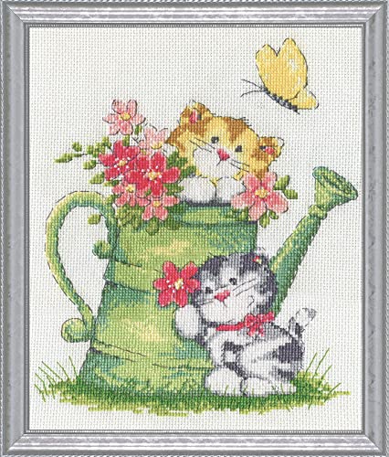 Design Works Crafts Kreuzstich Stickpackung Katzen mit Gießkanne, Zählmuster von Design Works