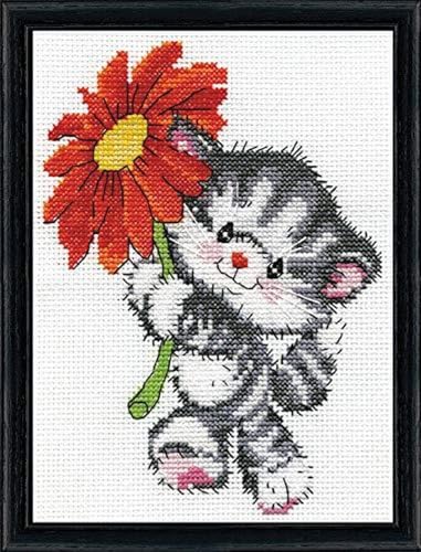 Design Works Crafts Kreuzstich Stickpackung Rote Gänseblümchen-Katze, Zählmuster Design Works Crafts Kreuzstich Stickpackung Rote Gänseblümchen-Katze, Zählmuster von Designworks Ink