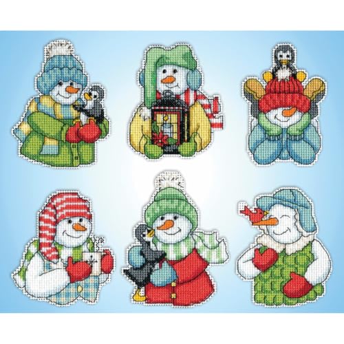 Design Works Crafts Kreuzstich Stickpackung Weihnachtsbaum-Dekoration Lächelnde Schneemänner 6er Set, Zählmuster Design Works Crafts Kreuzstich Stickpackung Weihnachtsbaum-Dekoration Lächelnde Schneemänner 6er Set, Zählmuster von Design Works