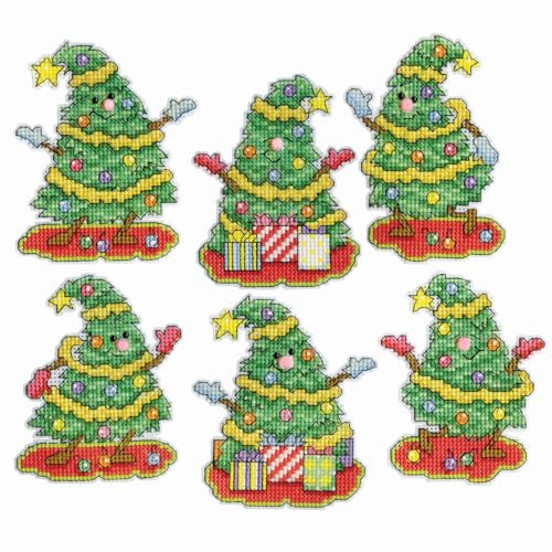 Design Works Crafts Kreuzstich Stickpackung Weihnachtsbaum-Dekoration Tanzende Bäume 6er Set, Zählmuster Design Works Crafts Kreuzstich Stickpackung Weihnachtsbaum-Dekoration Tanzende Bäume 6er Set, Zählmuster von Design Works