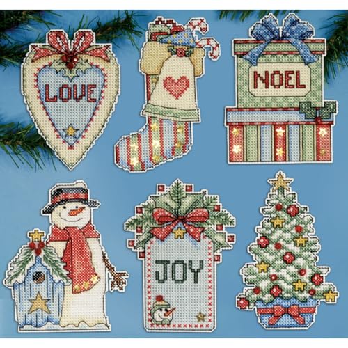 Design Works Crafts Kreuzstich Stickpackung Weihnachtsbaum-Dekoration Weihnachten auf dem Land 6er Set, Zählmuster Design Works Crafts Kreuzstich Stickpackung Weihnachtsbaum-Dekoration Weihnachten auf dem Land 6er Set, Zählmuster von Design Works