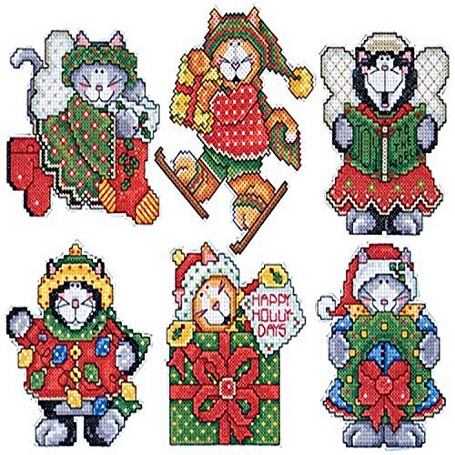 Design Works Crafts Kreuzstich Stickpackung Weihnachtsbaum-Dekoration Weihnachtskätzchen 6er Set, Zählmuster von Design Works