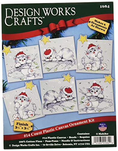 Design Works Crafts Kreuzstich Stickpackung Weihnachtsbaum-Dekoration Weihnachtskatzen 6er Set, Zählmuster von Designworks Ink
