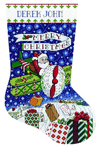 Design Works Crafts Kreuzstich Stickpackung Weihnachtsstrumpf Flugzeug-Weihnachtsmann, Zählmuster von Designworks Ink