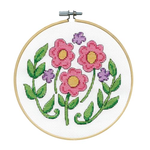 Design Works Crafts Kreuzstich Stickpackung mit Stickrahmen Rosa Blumen, Zählmuster von Designworks Ink