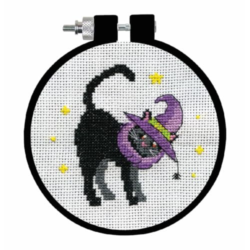 Design Works Crafts Kreuzstich Stickpackung mit Stickrahmen Schwarze Katze, Zählmuster, Multifarbig von Designworks Ink