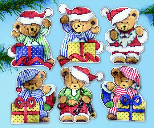 Design Works Crafts Kreuzstich Stickpackung Weihnachtsbaum-Dekoration Kleine Bären 6er Set, Zählmuster von Designworks Ink