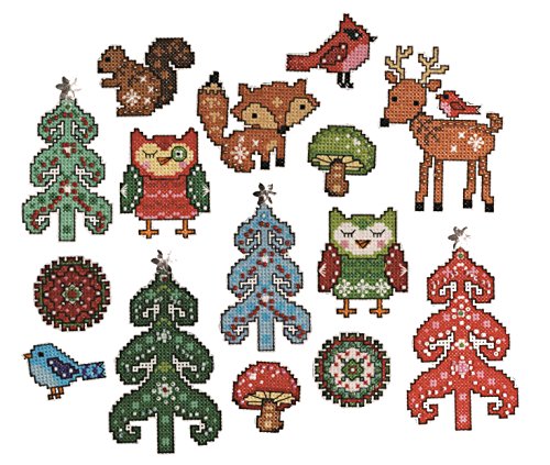 Kreuzstich Stickpackung Weihnachtsbaum-Dekoration Waldfreunde 15er Set, Zählmuster Kreuzstich Stickpackung Weihnachtsbaum-Dekoration Waldfreunde 15er Set, Zählmuster von Design Works