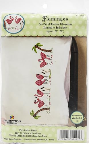 Tobin Stamped For Embroidery Pillowcase Pair 20"X30"-Flamingos von Designworks Ink