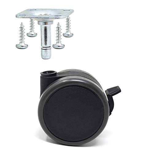 Design61 4er Set Universal Möbelrollen mit Bremse Lenkrollen Doppelrolle Ø 75 mm mit Feststeller mit Anschraubplatte von Design61