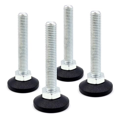 Design61 4x Möbelfüße Justierschraube Möbelfuß Verstellbar M12 x 70mm Verstellschraube Ø38mm Teller verzinkte Schraube bis 600 kg (Fuß drehbar) von Design61