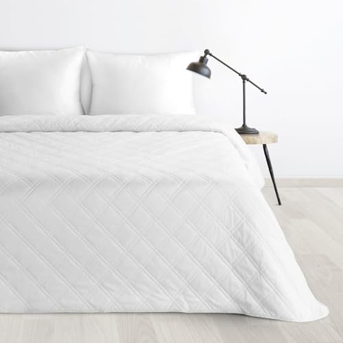 Design91 LUIZ 8 Tagesdecke 200x220cm – Weiche Veloursdecke in Weiß, gesteppt, dekorativ, pflegeleicht von Design91