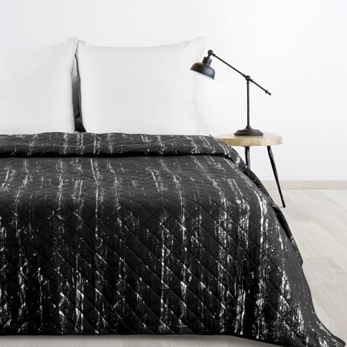 Design91 Marmor Decke Tagesecke mit elegantem Muster für Doppelbett Glamour Dekorativer Bettüberwurf (Schwarz+Silber, 170 x 210 cm) von Design91