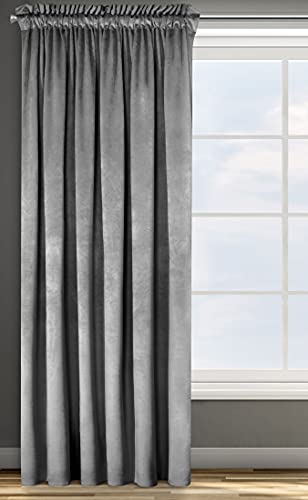 Eurofirany ROSA Vorhang Samt Velvet Kräuselband -1 STK. Weich Edel Gardine 200g/m² Elegant Glatt Einfarbig Flauschig Modern Klassisch Wohnzimmer Schlafzimmer, 140x270 cm, Stahl Grau von Eurofirany