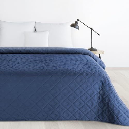 Design91 Tagesdecke Alara Gesteppter Bettüberwurf Einfarbig Steppung 3D Geometrisches Muster Ganzjährig (Dunkelblau 6, 170 cm x 210 cm) von Design91