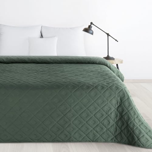 Design91 Tagesdecke Alara Gesteppter Bettüberwurf Einfarbig Steppung 3D Geometrisches Muster Ganzjährig (Grün 6, 200 cm x 220 cm) von Design91