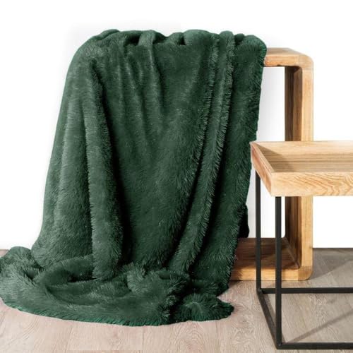 Design91 Weiche Kuscheldecke Bettüberwurf Decke Flauschige Tagesdecke Tiffany Minze Rosa Weiß Silber Stahl zur Wahl (Tiffany Dunkelgrün, 150 x 200 cm) von Design91