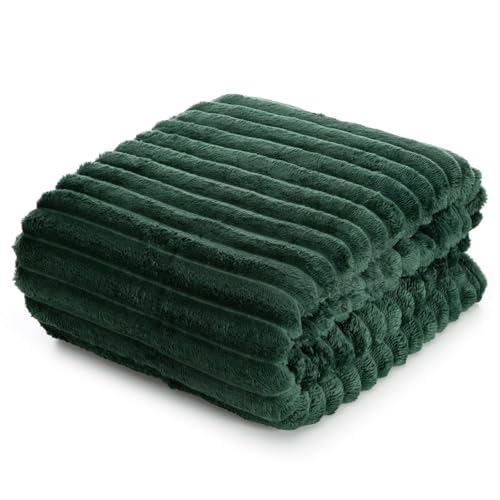 Kuschelige Decke mit Streifenmuster, Weiche Kuscheldecke, Soft, Gestreifte Sofadecke, Flauschige Wohndecke, Steppdecke, MIKROFASER (Grün, 150 x 200 cm) von Design91