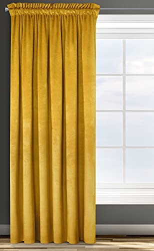 Eurofirany ROSA Vorhang Samt Velvet Kräuselband -1 STK. Weich Edel Gardine 200g/m² Elegant Glatt Einfarbig Flauschig Modern Klassisch Wohnzimmer Schlafzimmer, 135x300 cm, Senfgelb von Eurofirany